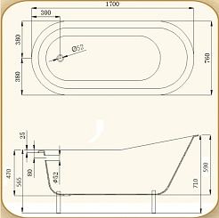 Magliezza Чугунная ванна Gracia Red 170x76 (ножки золото) – фотография-6